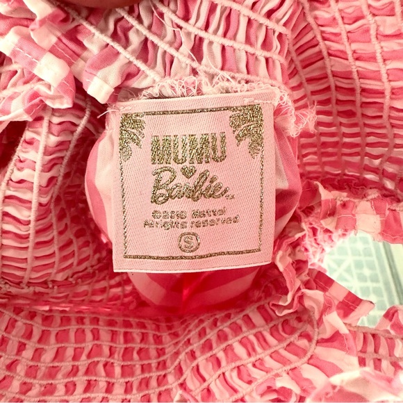 Show Me Your Mumu x Barbie Collab Pink & White Smocked Dress NWOT/Like New Sz S - Picture 10 of 12